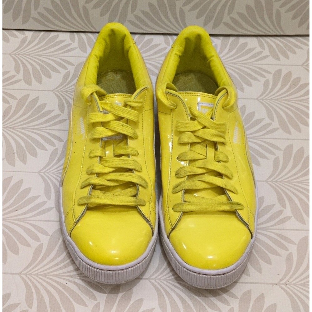 PUMA Men's Yellow/White Patent Leather Rare Sneakers Logo Accent US 13 EU 47